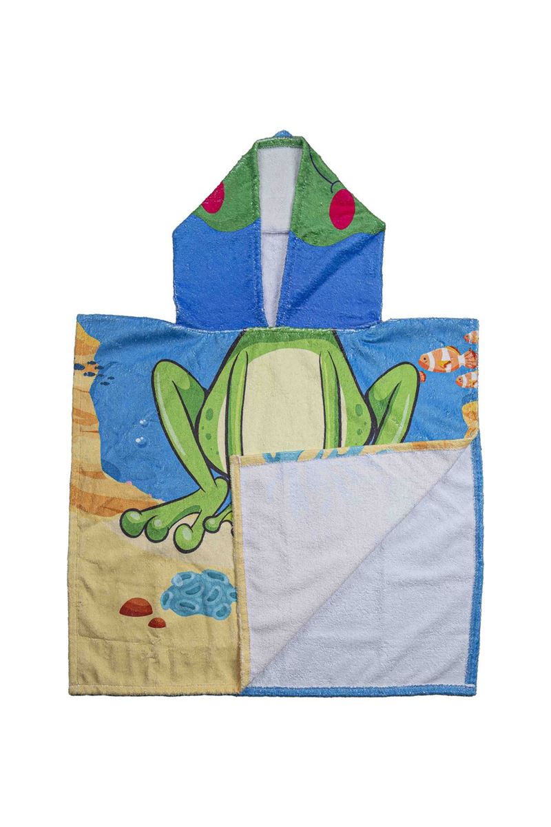 BROSS KIDS TOWEL PONCHO FROG PATTERNED 