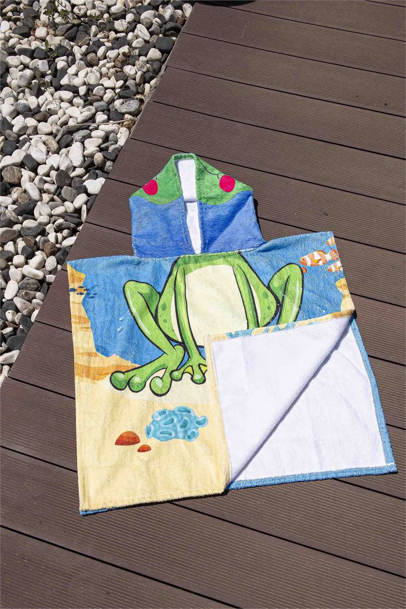 BROSS KIDS TOWEL PONCHO FROG PATTERNED 