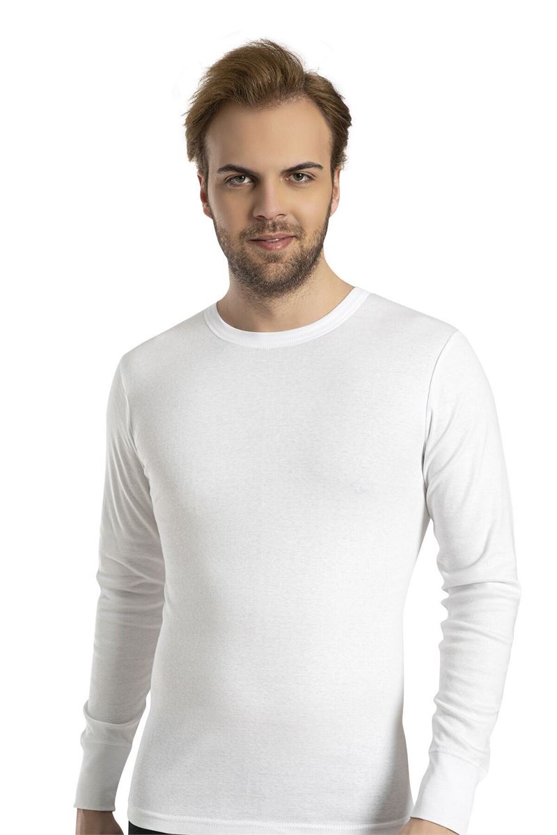 BROSS MEN %100 COTTON LONG SLEEVE T-SHIRT WHITE