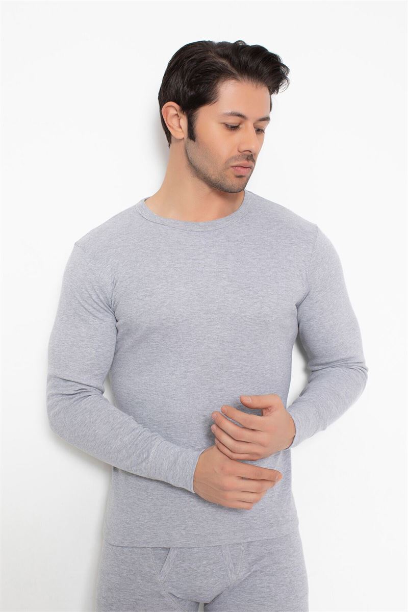 BROSS MEN %100 COTTON LONG SLEEVE T-SHIRT GRAY MELANGE