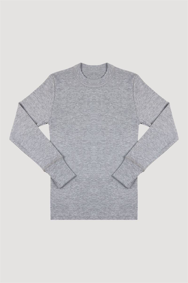 BROSS BOYS %100 COTTON LONG-SLEEVE T-SHIRT GRAY MELANGE