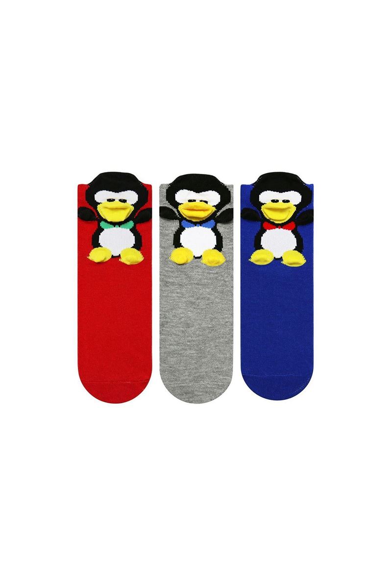 BROSS 3D PENGUIN PATTERNED BOYS MID-CALF SOCKS ASORTY