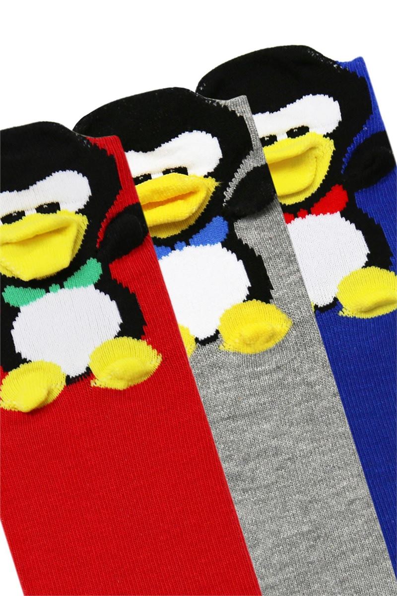 BROSS 3D PENGUIN PATTERNED BOYS MID-CALF SOCKS ASORTY