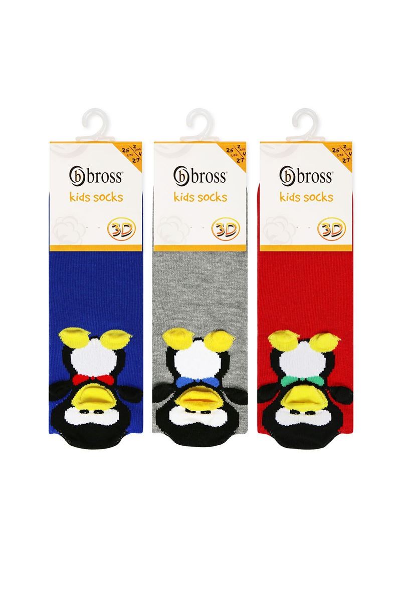 BROSS 3D PENGUIN PATTERNED BOYS MID-CALF SOCKS ASORTY