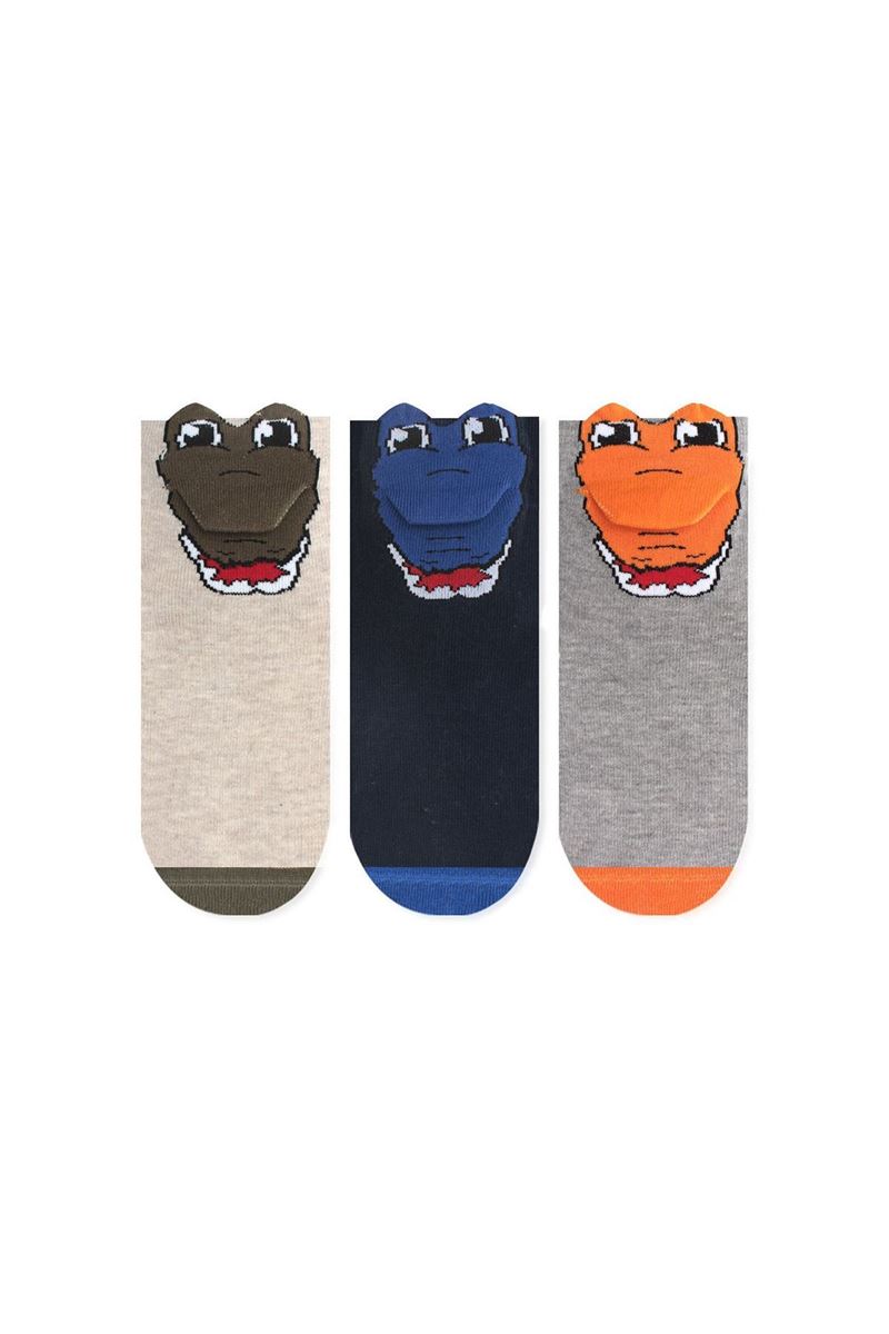 BROSS 3D ALLIGATOR PATTERNED BOYS SHORT-CALF SOCKS ASORTY