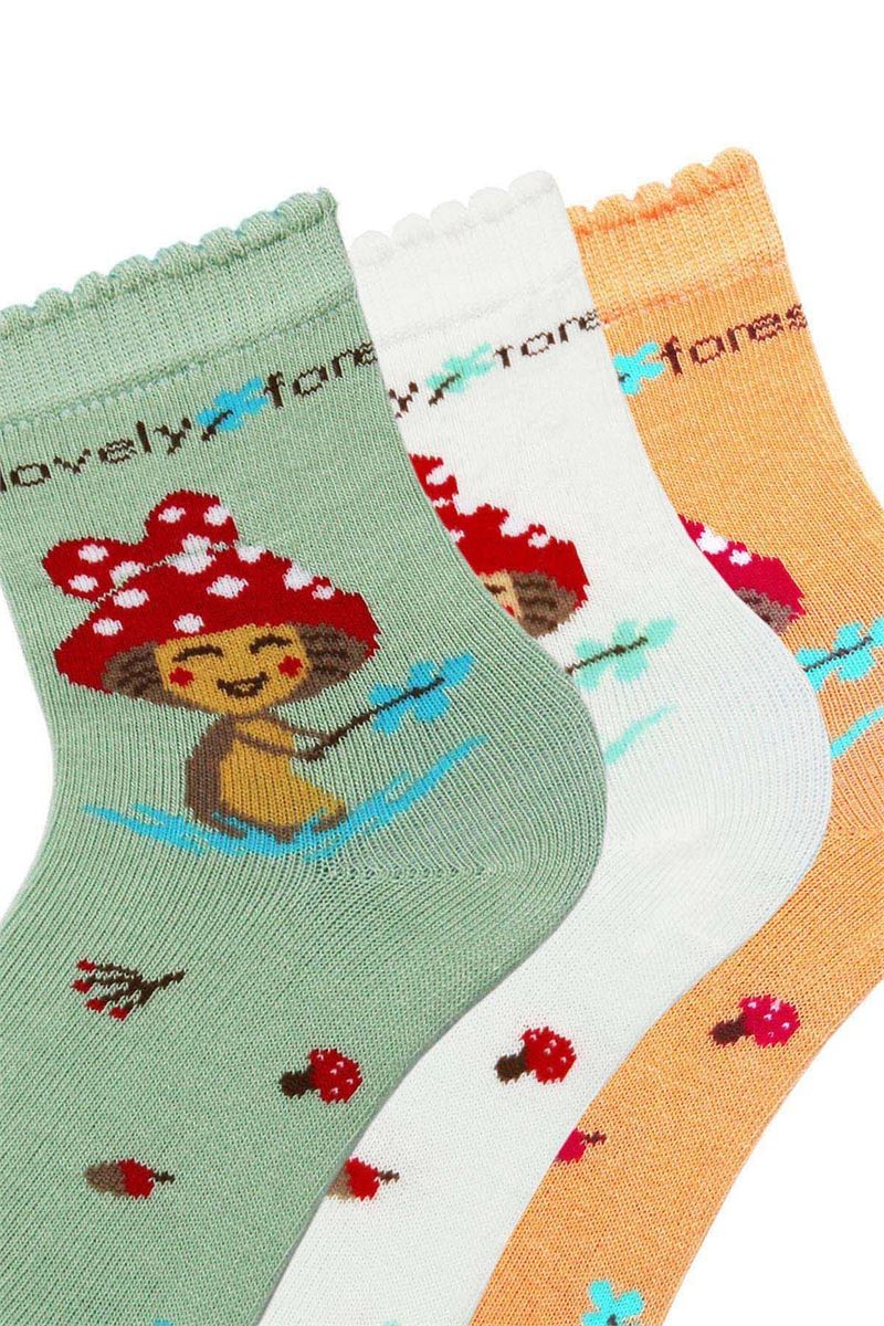 BROSS MUSHROOM PATTERNED KIDS MID-CALF SOCKS ASORTY