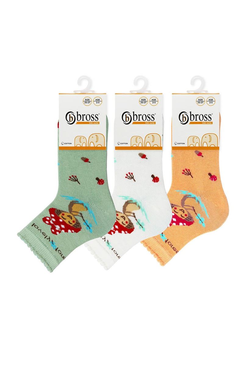 BROSS MUSHROOM PATTERNED KIDS MID-CALF SOCKS ASORTY