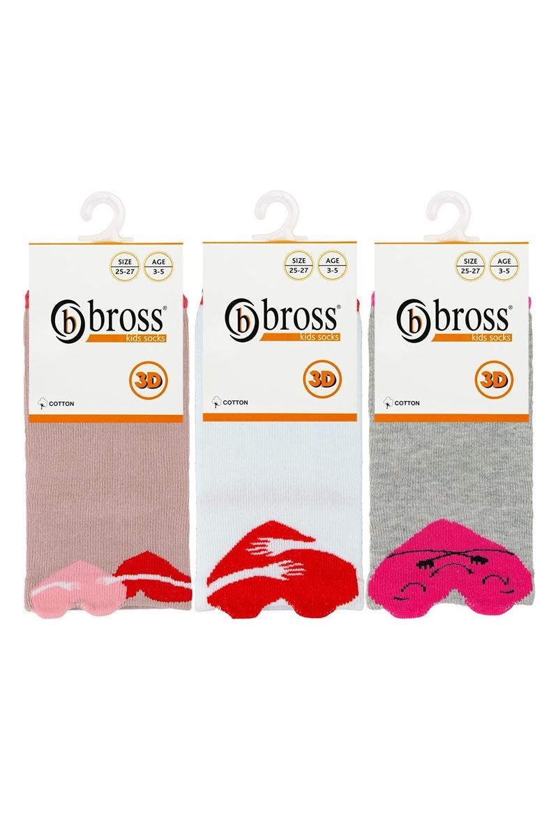 BROSS GIRLS MID-CALF SOCKS WITH 3D HEART ASORTY