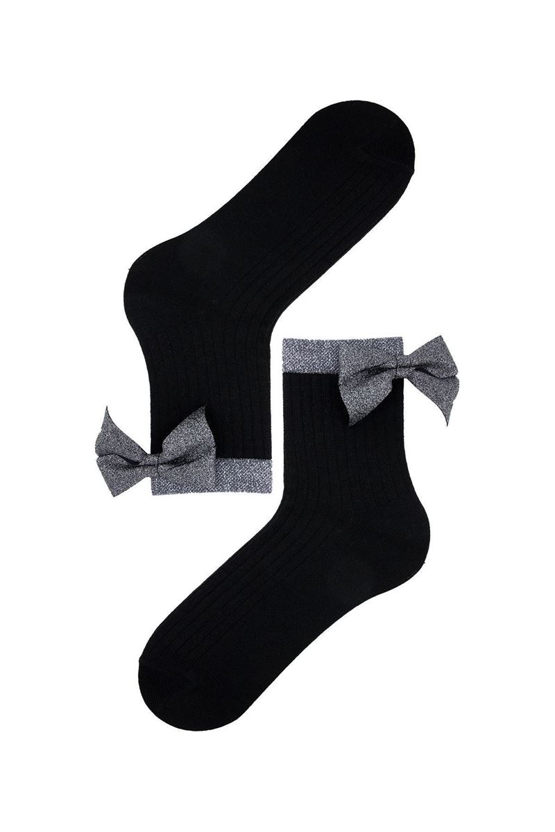 BROSS WOMENS' SILVERY ACCESSORIES MID-CALF SOCKS BLACK