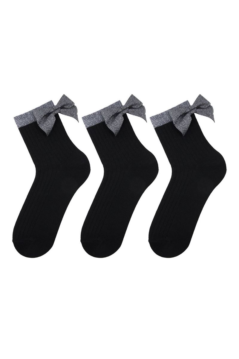 BROSS WOMENS' SILVERY ACCESSORIES MID-CALF SOCKS BLACK