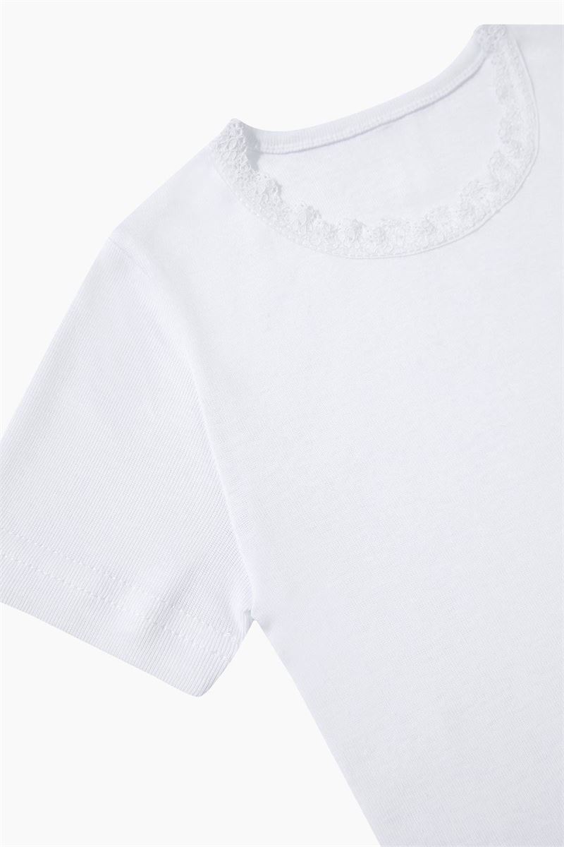 BROSS GIRLS %100 COTTON CREW-LACE-COLLAR T-SHIRT WHITE