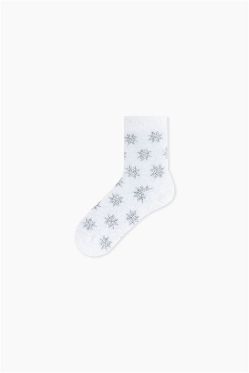 BROSS SNOWFLAKE PATTERNED FEATHERY WOMENS SOCKS ASORTY