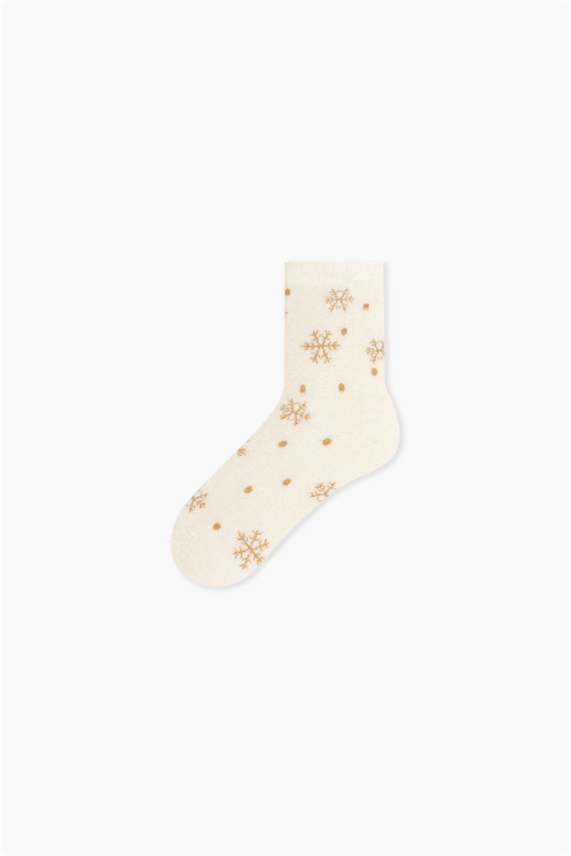 BROSS SNOWFLAKE PATTERNED FEATHERY WOMENS SOCKS ASORTY