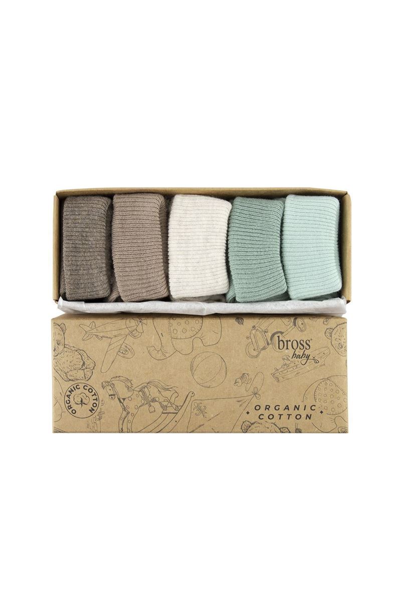 BROSS BOXED 5-PACK ORGANIC COTTON BABY SOCKS -2 ASORTY