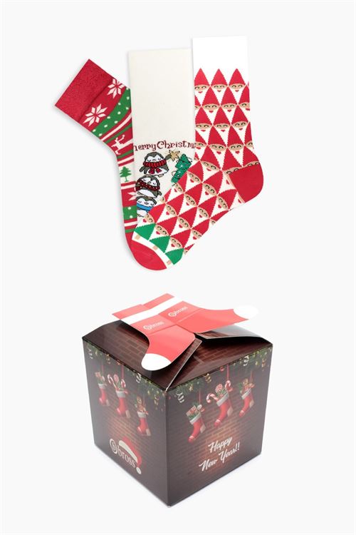 Bross Boxed Noel Patterned Kids-Family Socks Combi 3