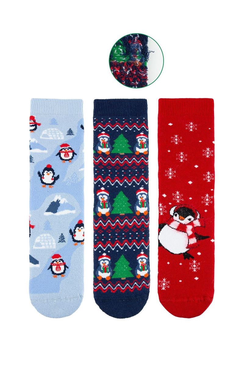 BROSS SKIING PENGUIN GIRLS’ TERRY SOCKS ASORTY