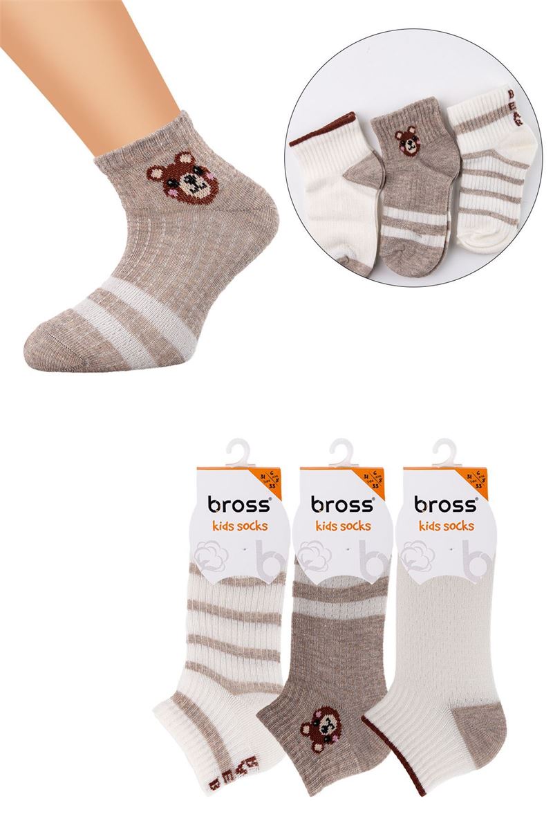 BROSS BEAR AND STRIPED ANKLE SOCKS ASORTY