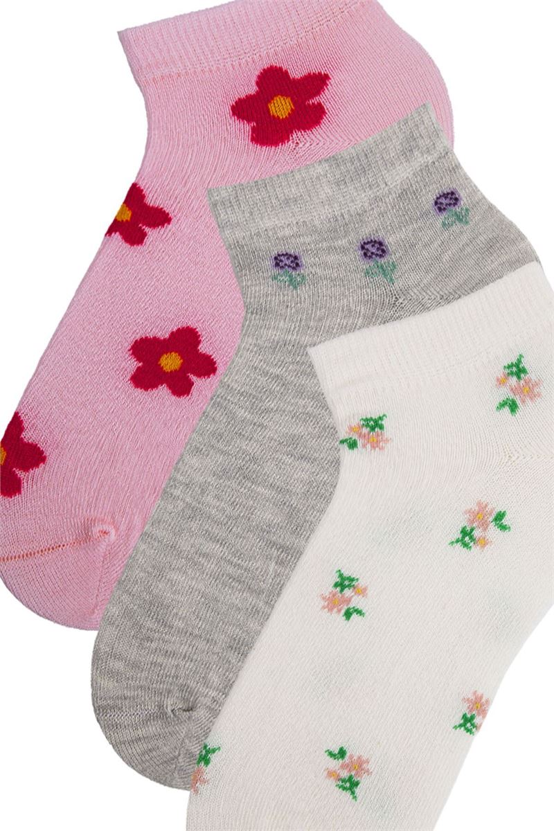 BROSS GIRLS' FLOWER ANKLE SOCKS ASORTY