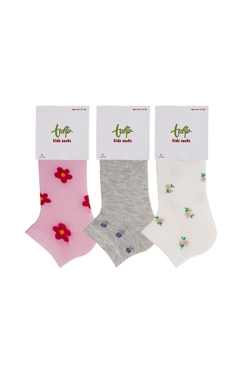 BROSS GIRLS' FLOWER ANKLE SOCKS ASORTY