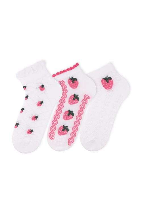 EMBOSSED STRAWBERRY GIRLS ANKLE SOCKS 12