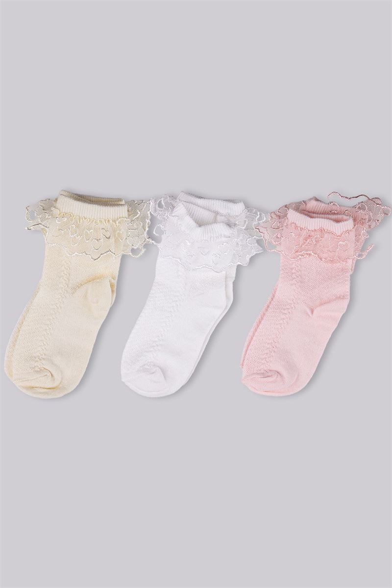 BROSS GIRLS' LACY ANKLE SOCKS ASORTY