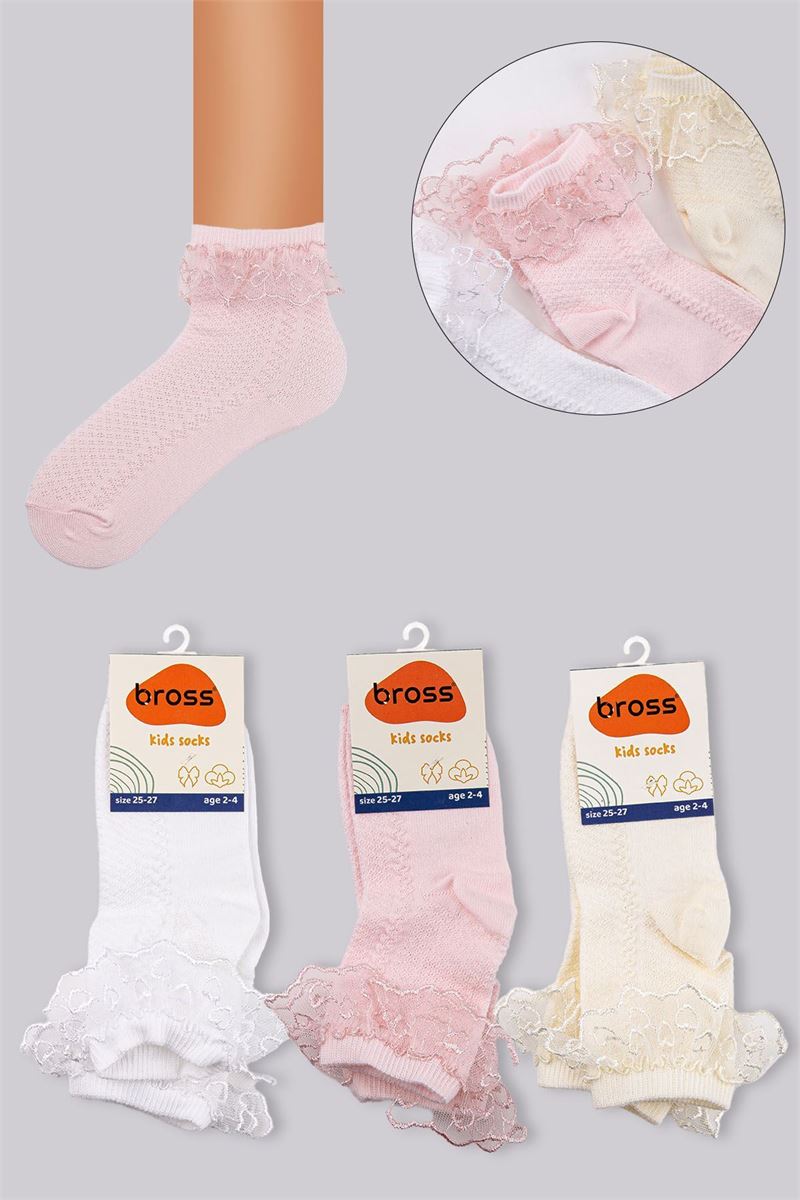 BROSS GIRLS' LACY ANKLE SOCKS ASORTY