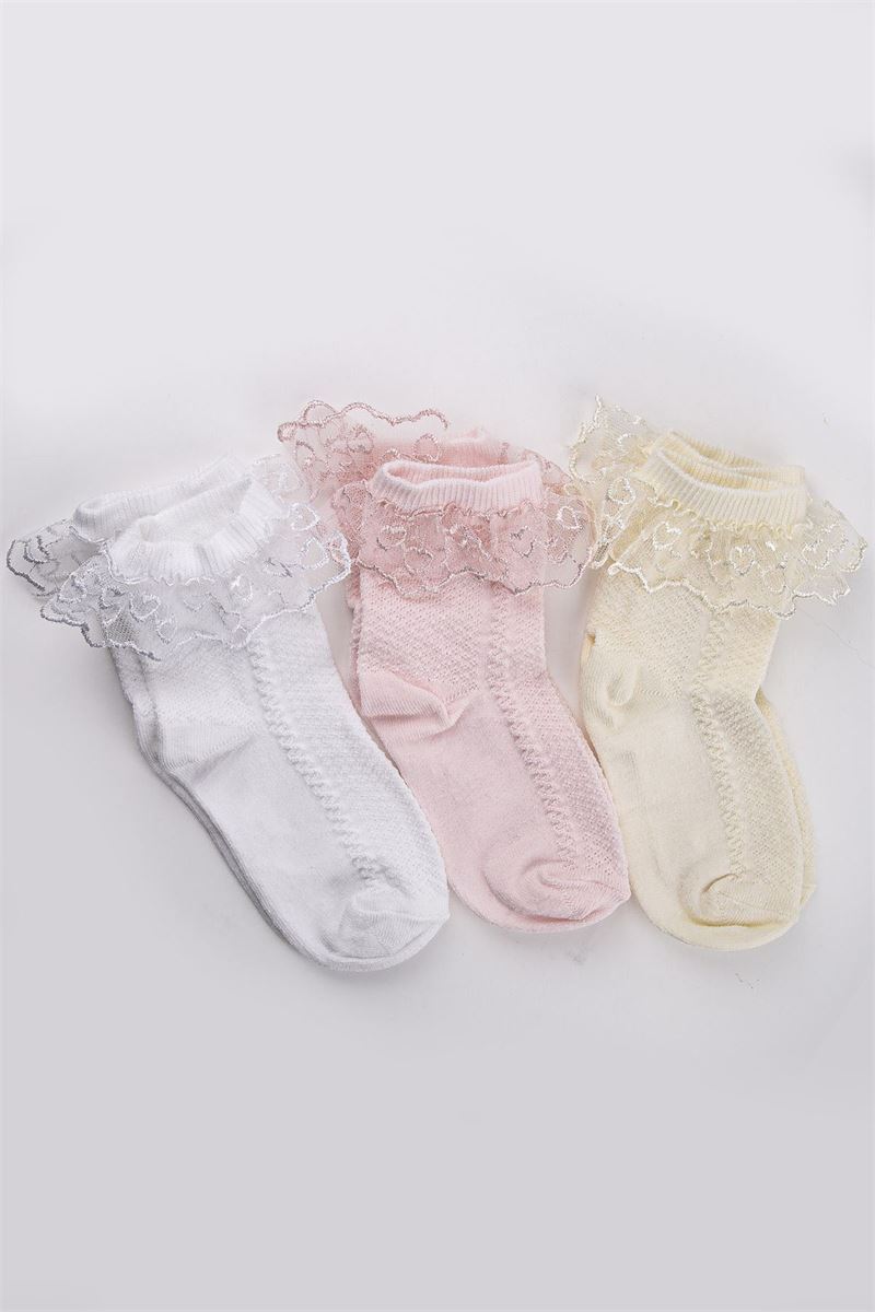 BROSS GIRLS' LACY ANKLE SOCKS ASORTY