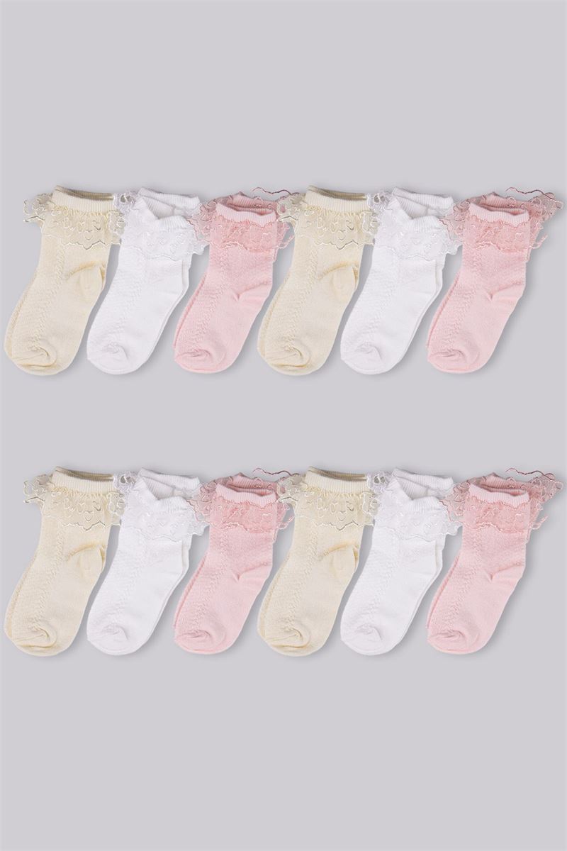 BROSS GIRLS' LACY ANKLE SOCKS ASORTY