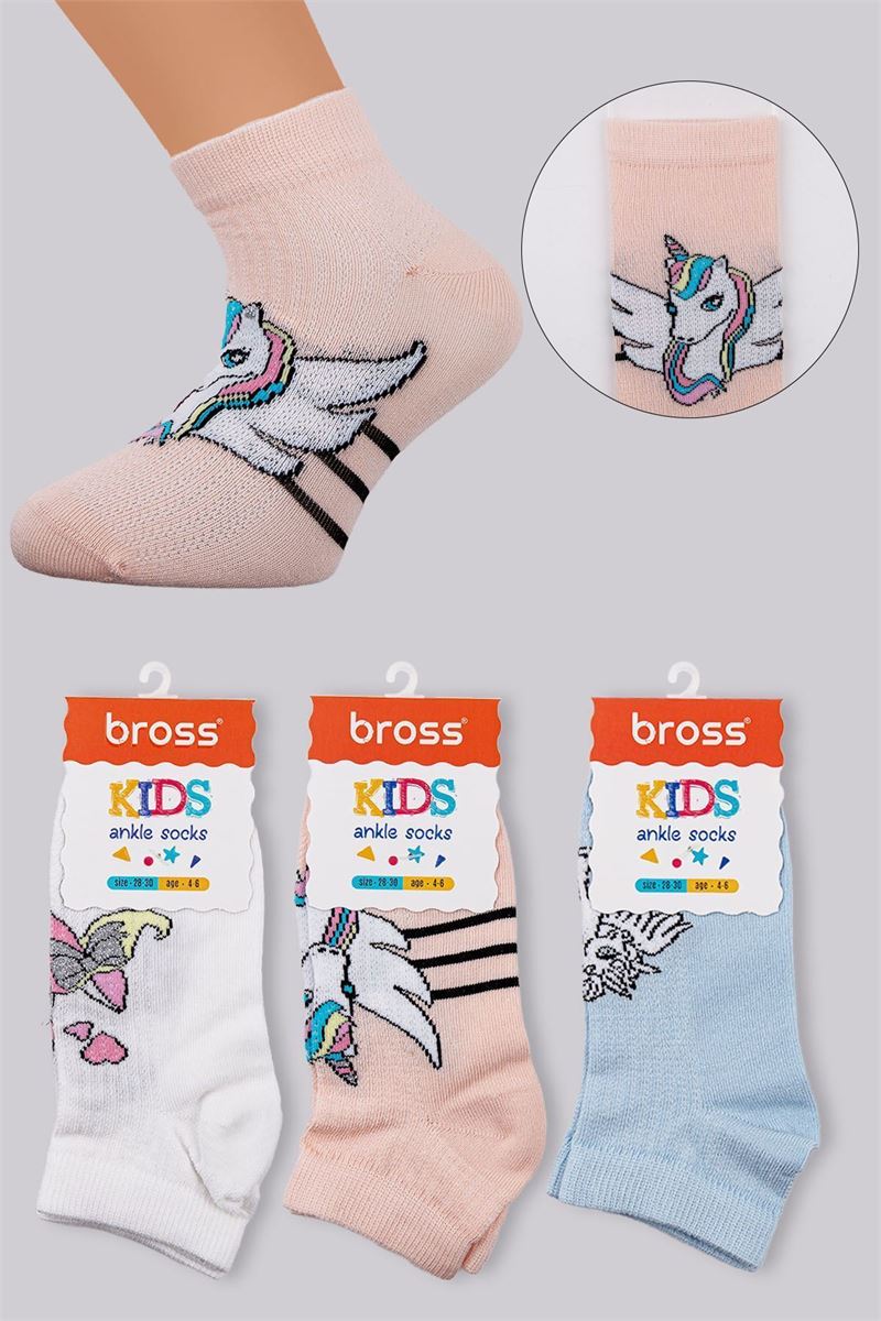 BROSS BOW UNICORN GIRLS ANKLE SOCKS ASORTY