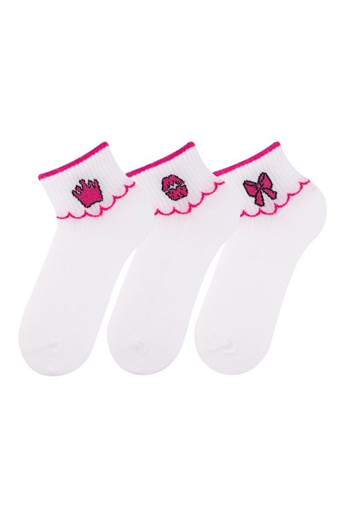 BOW, LIP, CROWN GIRLS ANKLE SOCKS 12