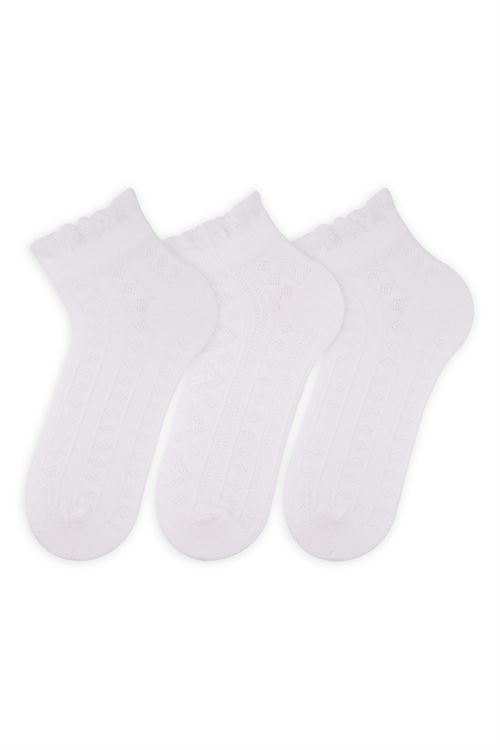 EMBOSSED WHITE GIRLS ANKLE SOCKS 12