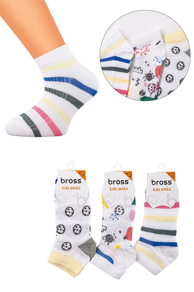 BROSS BALL AND STRIPED BOYS ANKLE SOCKS ASORTY