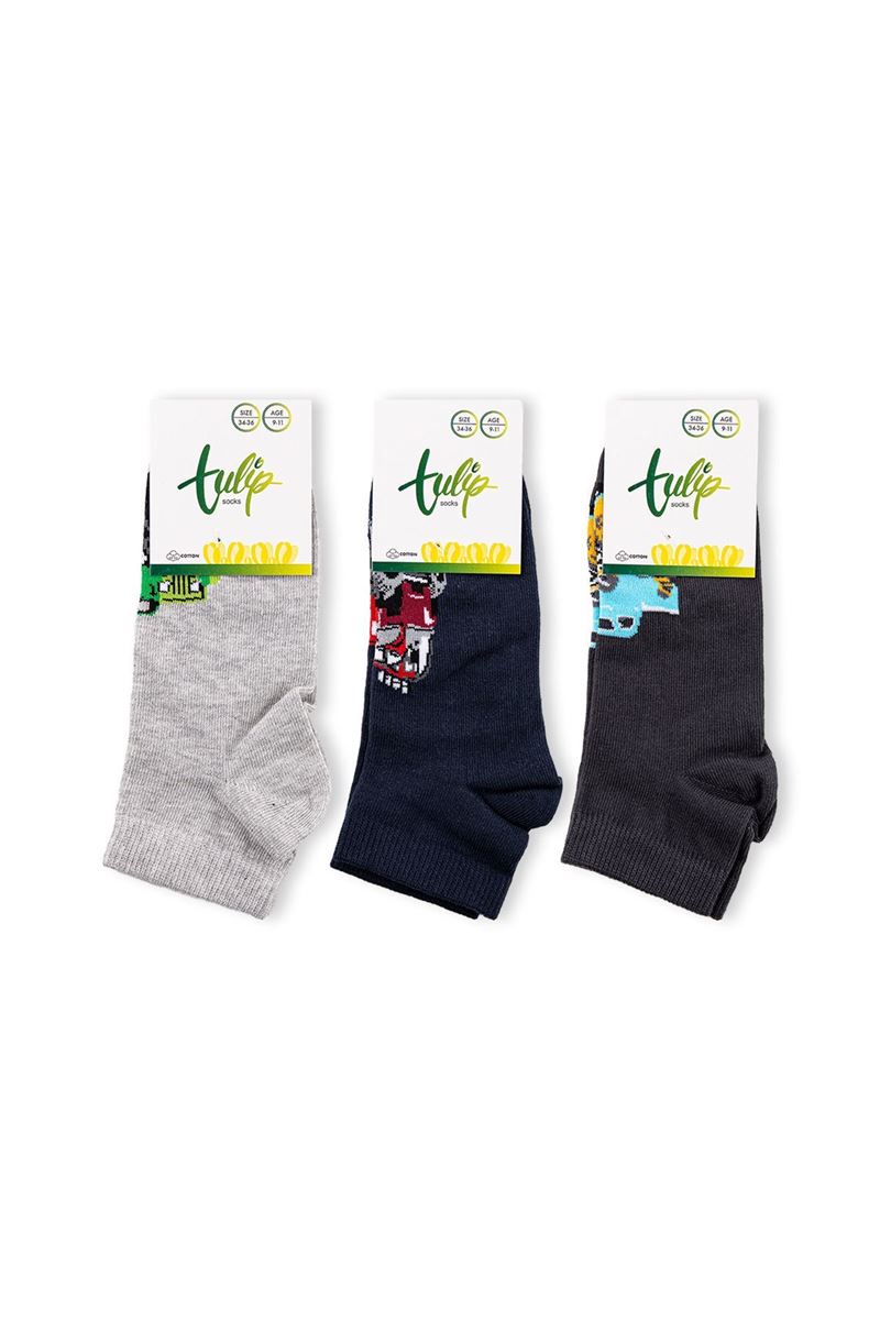 TULIP BOYS' CAR EMBRODIERY ANKLE SOCKS ASORTY