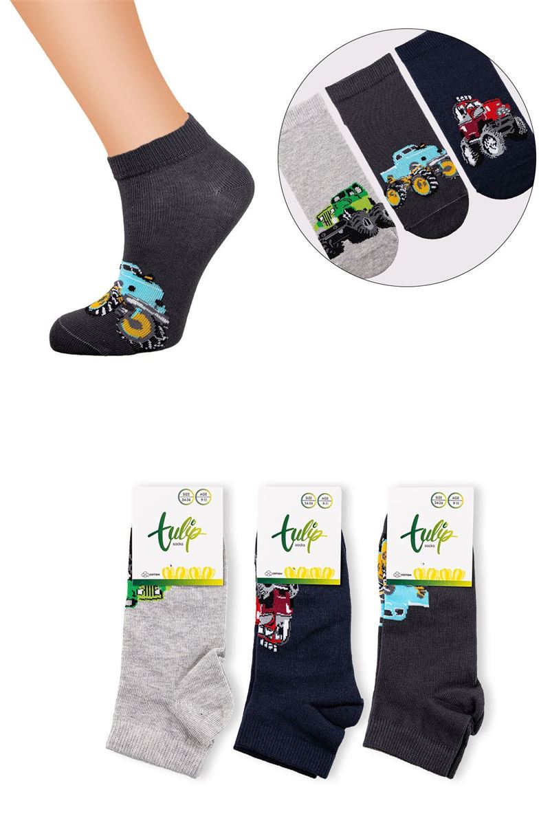 TULIP BOYS' CAR EMBRODIERY ANKLE SOCKS ASORTY