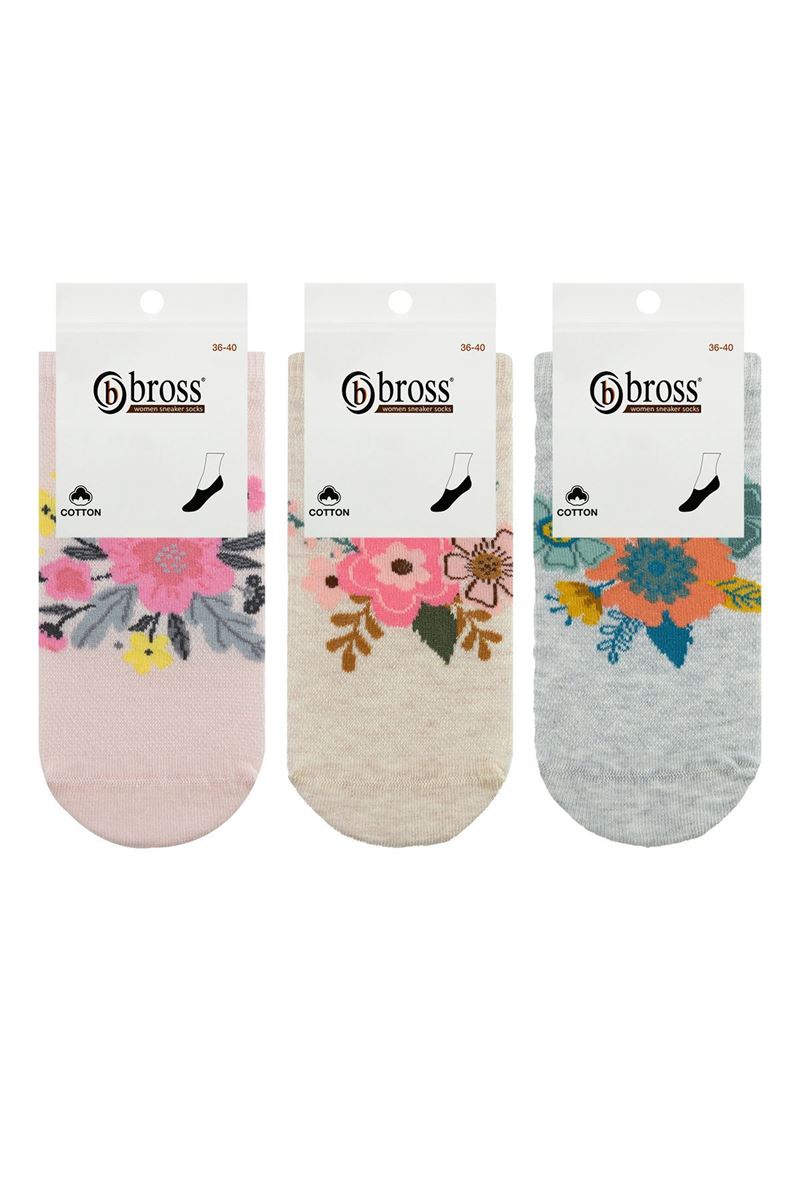 BROSS WOMEN SNEAKER SOCKS FLOWER PATTERNED ASORTY