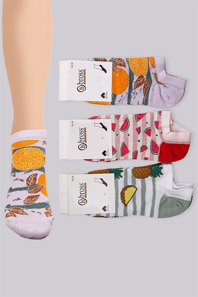 BROSS WOMENS' FRUIT ANKLE SOCKS ASORTY