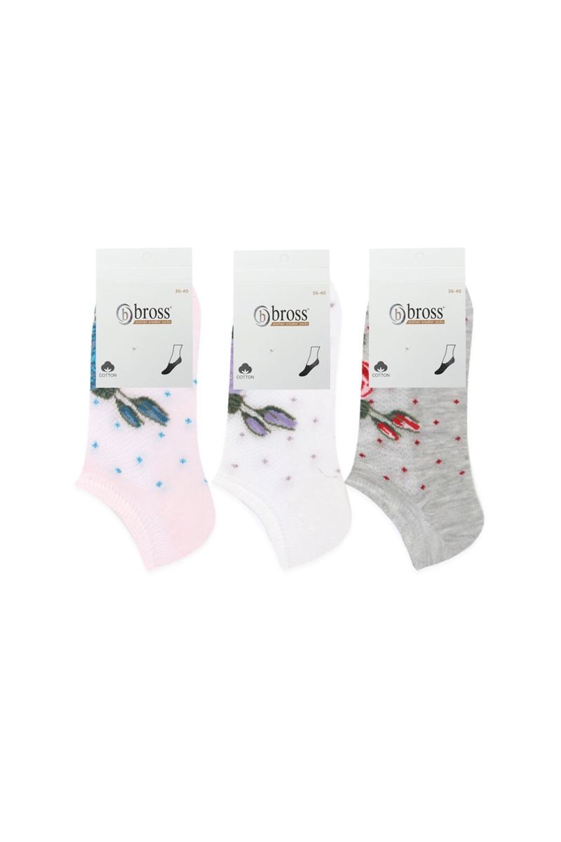 BROSS ROSE PATTERNED WOMEN S SNEAKER SOCKS (DISCOUNT PRO ASORTY