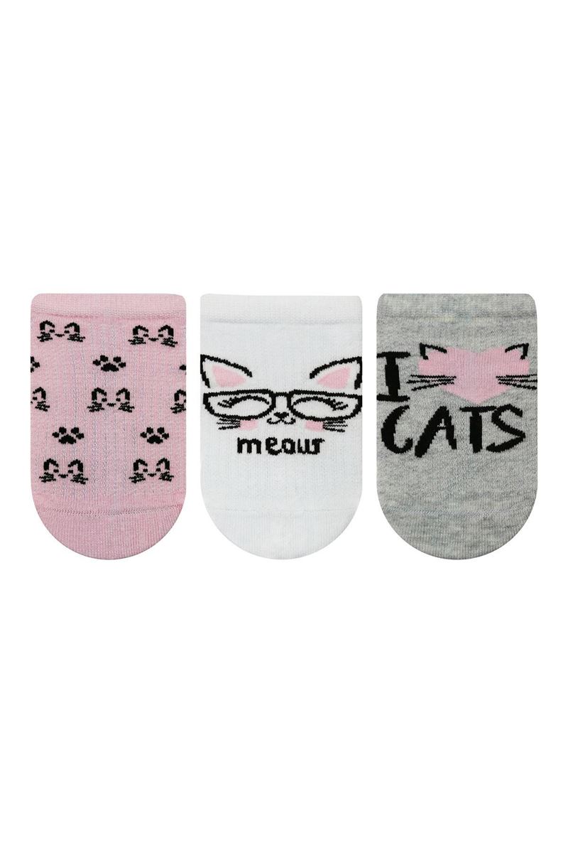 BROSS CAT PATTERNED GIRLS SNEAKER SOCKS ASORTY