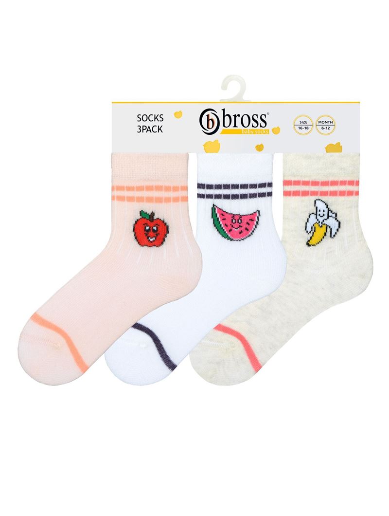 BROSS FRUIT PATTERNED BABY GIRLS SOCKS ASORTY