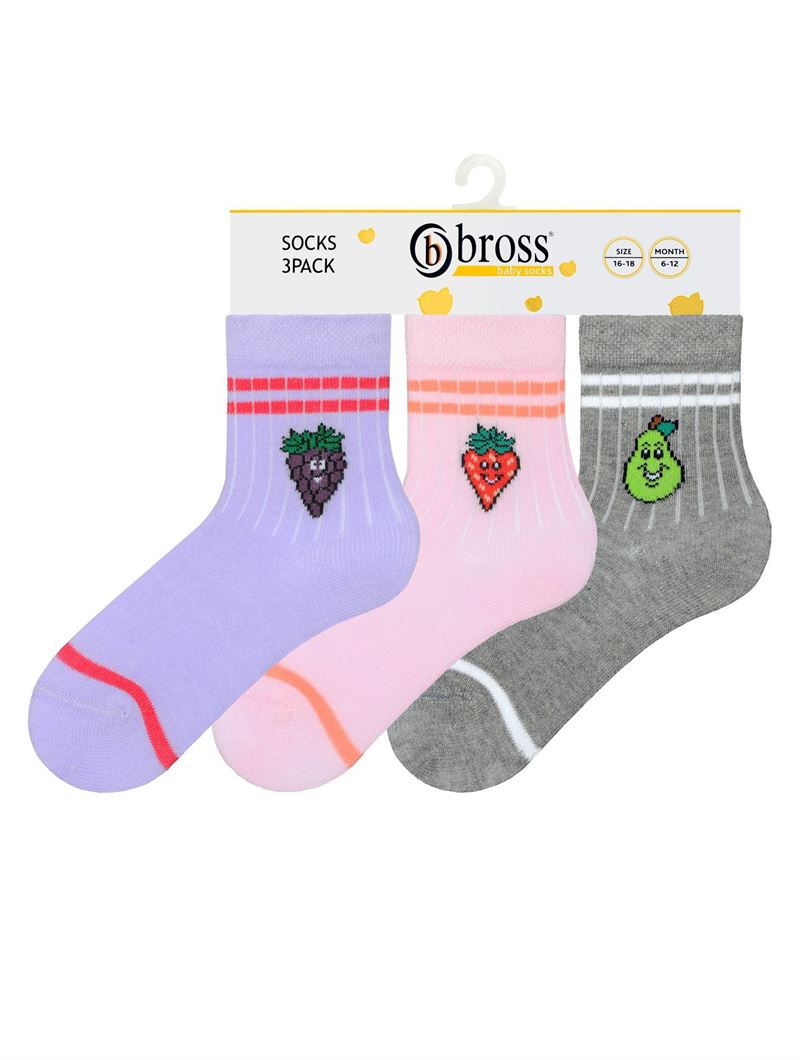 BROSS FRUIT PATTERNED BABY GIRLS SOCKS ASORTY