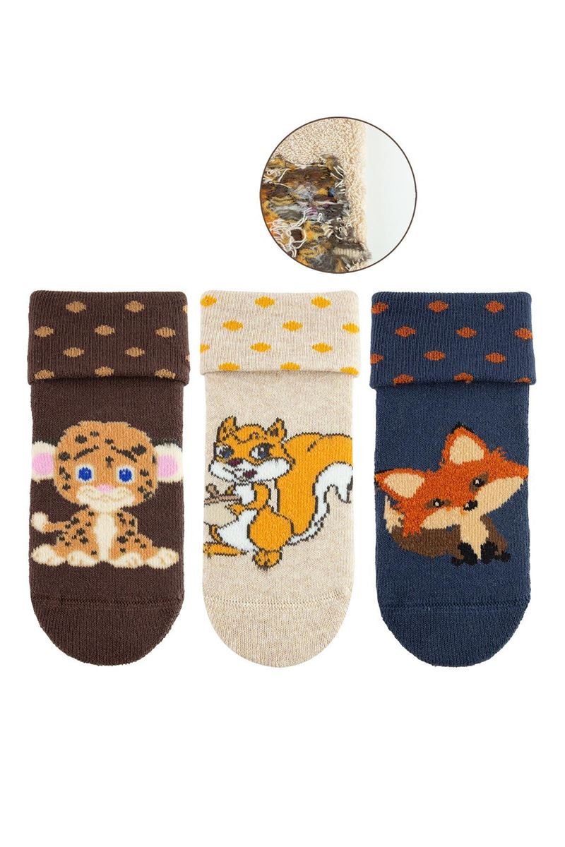 BROSS DARK 3 ANIMALS BABY BOYS’ TERRY SOCKS ASORTY