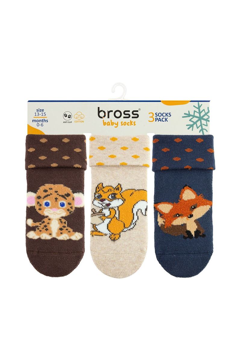 BROSS DARK 3 ANIMALS BABY BOYS’ TERRY SOCKS ASORTY