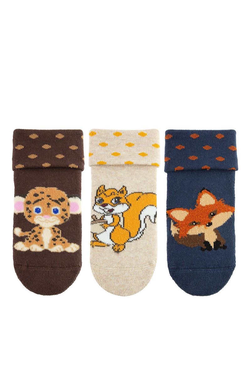 BROSS DARK 3 ANIMALS BABY BOYS’ TERRY SOCKS ASORTY