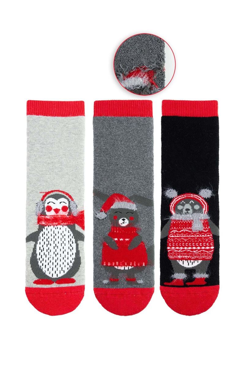 BROSS RED WINTER ANIMALS BOYS’ TERRY SOCKS ASORTY