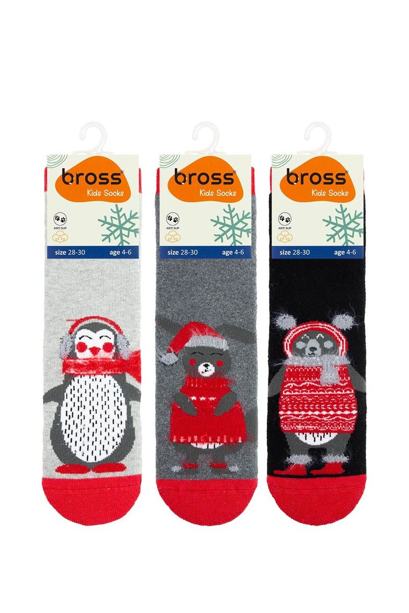 BROSS RED WINTER ANIMALS BOYS’ TERRY SOCKS ASORTY