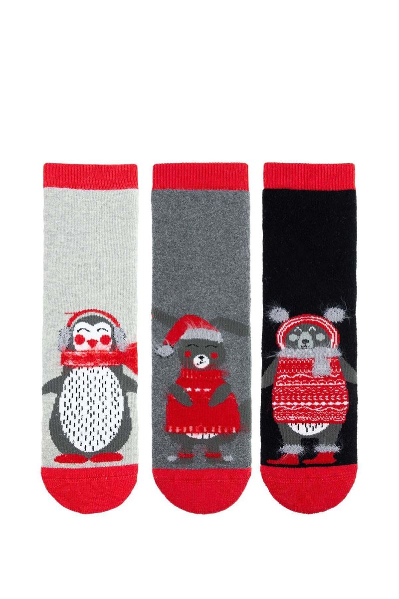 BROSS RED WINTER ANIMALS BOYS’ TERRY SOCKS ASORTY