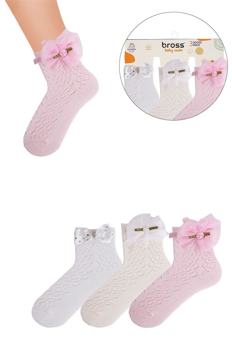 BROSS BABY GIRLS NET SOCKS WITH FLOWER ACCESSORY ASORTY