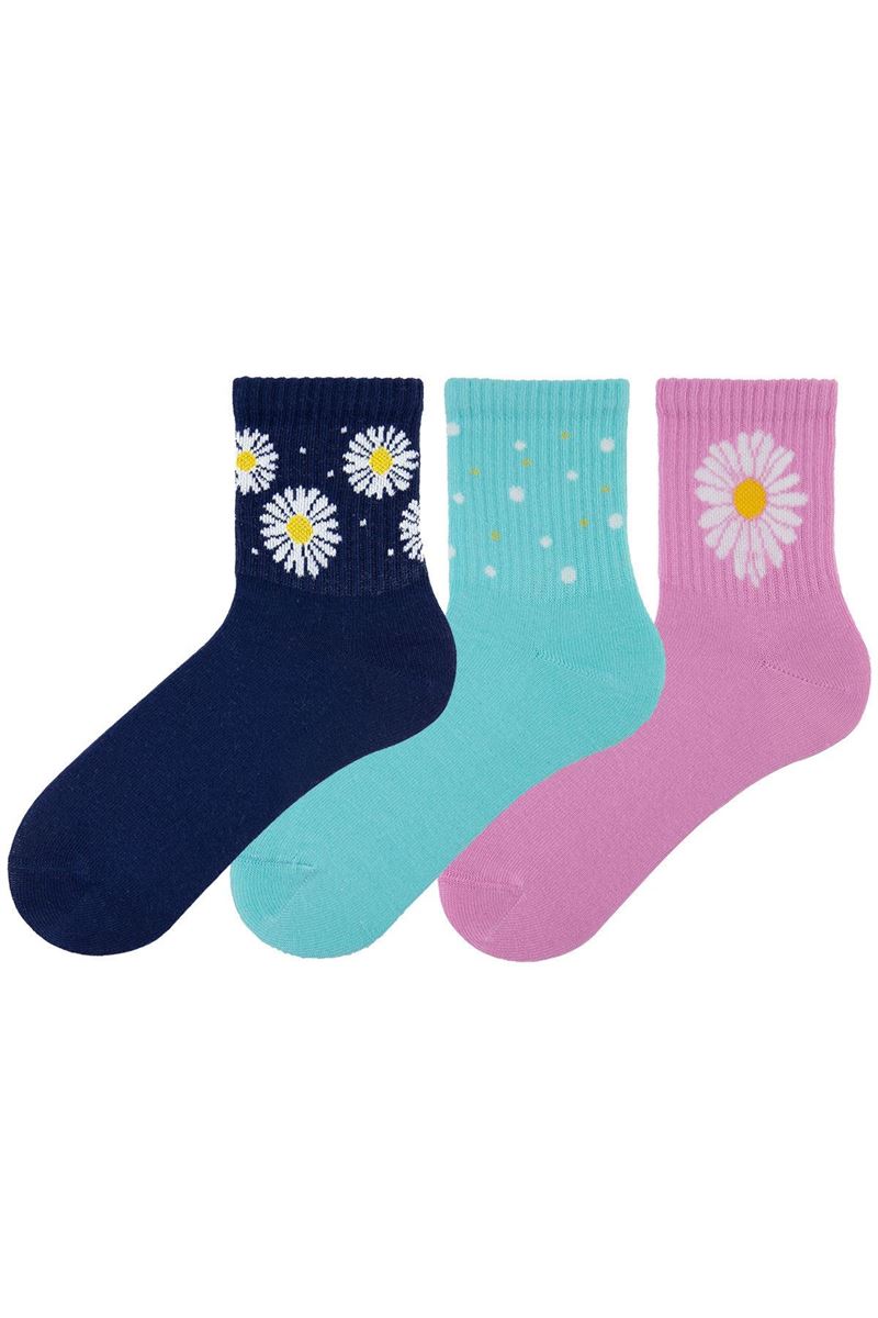 BROSS GIRL MID-CALF SOCKS DAISY PATTERNED ASORTY