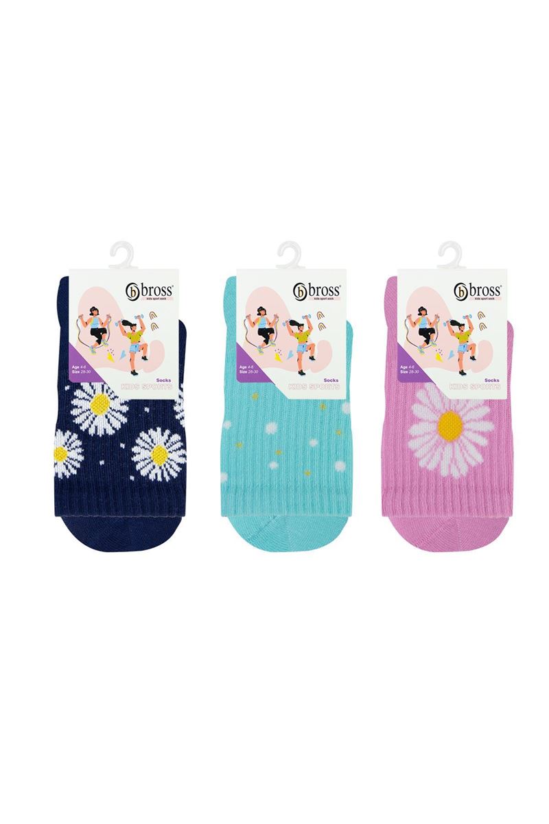 BROSS GIRL MID-CALF SOCKS DAISY PATTERNED ASORTY