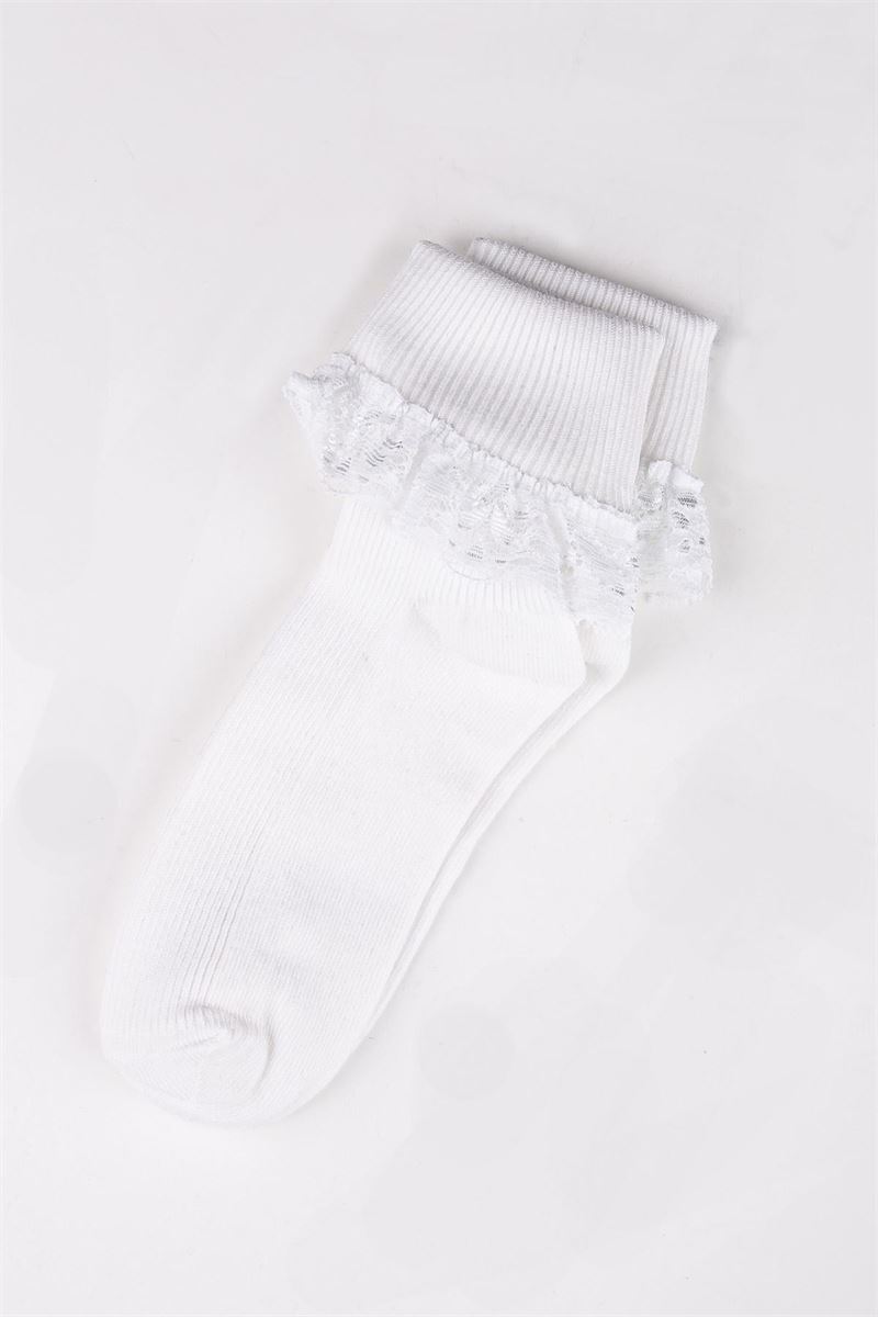 BROSS GIRLS' LACE SOCKS WHITE